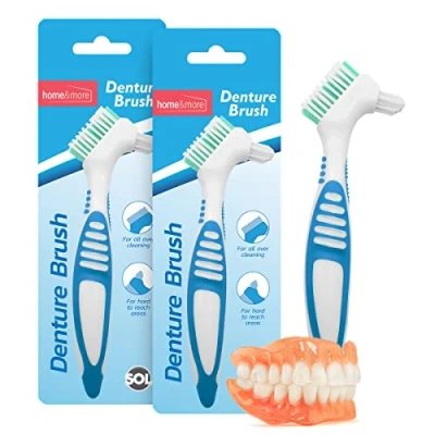 Imagen de Cepillo de dientes para dentaduras postizas dentadura con cerdas suaves, mango fácil agarre y cabezales doble ángulo limpiar retenedor
