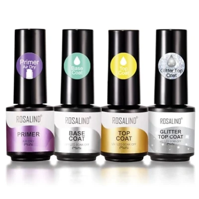 Imagen de ROSALIND Base y Top Coat Esmaltes Semipermanentes de Uñas,UV LED Primer Uñas Semipermanente Glitter Semipermentes 4PCS Kit