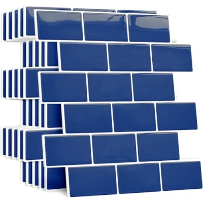 Imagen de Yoillione Grueso Azulejos Adhesivos Cocina 10 Piezas Vinilo Pared Salpicadero Baldosas Adhesivas Fuertes Baño 30 x cm Azul