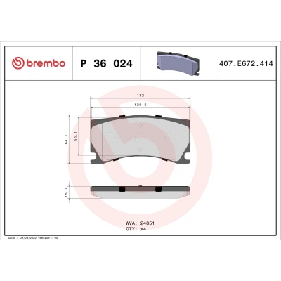 Imagen de BREMBO P 36 024 Juego de pastillas freno excl. contacto avisador desgaste sin accesorios PEUGEOT: 308 II Hatchback, SW 2, RCZ Coupé
