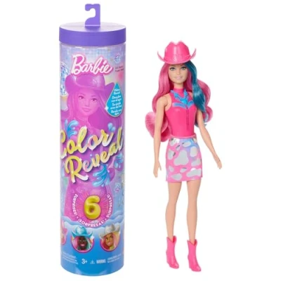 Imagen de Barbie color Reveal Colección Estrella de la disco Muñeca y accesorios con 6 sorpresas, brillo metálico corpiño cambio (los estilos pueden variar), JCP01