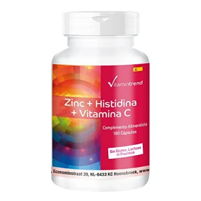 Imagen de Zinc + Histidina Vitamina C Alta dosificación vegano 180 cápsulas Para el sistema inmune Vitamintrend®
