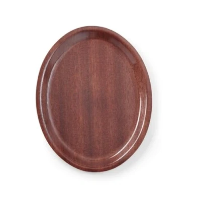 Imagen de HENDI Bandeja de Servicio laminada con Superficie Antideslizante, Oval, Multiusos, para Servir, Gastro, Bar, Camarero, Cocina, Restaurante, 200x265mm, Acabado imitación a Madera Caoba