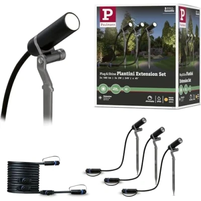 Imagen de Paulmann 941.56 Juego de ampliación foco exterior Plug &amp; Shine Plantini 3000 K 24 V antracita, aluminio 94156 Luminaria exterior, iluminación con focos, para jardín