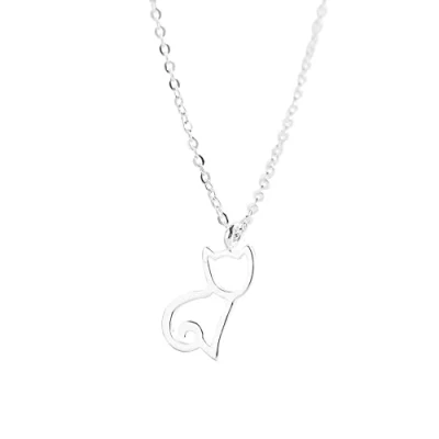 Imagen de Belons Collar con colgante de gato Plata ley 925, cadena ajustable para niñas, mujeres y niños, esterlina