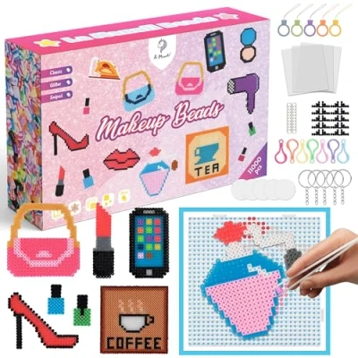 Imagen de La Manuli Cuentas para Planchar Fuse Beads Kit Completo con Papel de Planchado, 11000 Piezas, 34 Colores, Plantillas, Manualidades Niñas Cumpleaños Navidad