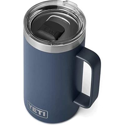 Imagen de YETI Rambler Taza de acero inoxidable aislada al vacío con tapa Magslider, color azul marino, 710 ml