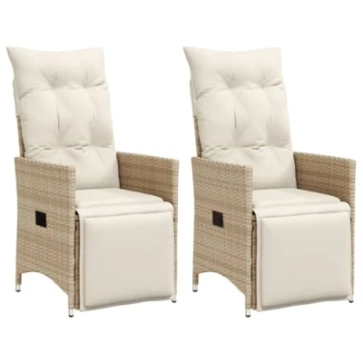 Imagen de vidaXL Sillones reclinables de jardín con Cojines Beige 2 uds ratán PE, Silla Patio reclinable, Asiento Tumbona