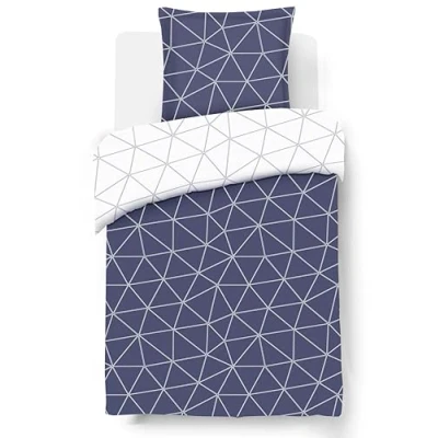 Imagen de VISION Hugo Funda nórdica Reversible de 140 x 200 cm y 1 Almohada para Cama Individual, 100% algodón, Color Azul Marino