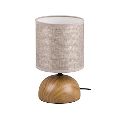 Imagen de Reality Leuchten Luci R50351035 Lámpara de mesa (pie cerámica, imitación madera, pantalla tela, no incluye 1 bombilla E14)