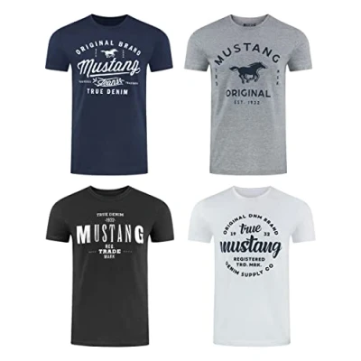Imagen de Mustang Camiseta de Manga Corta para Hombre, Paquete 4 Unidades, con Estampado Frontal, Cuello Redondo, Regular, 100% algodón, Mezcla Colores (P19), XXL