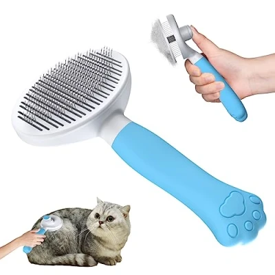 Imagen de 2024 New Cepillo para Gatos y Perros Zivacate [Agarre Ergonómico Limpieza con un Solo Clic Patented Design] Quitapelos Mascotas Perros/Gatos/Conejos de Pelo Corto Largo(Blu)