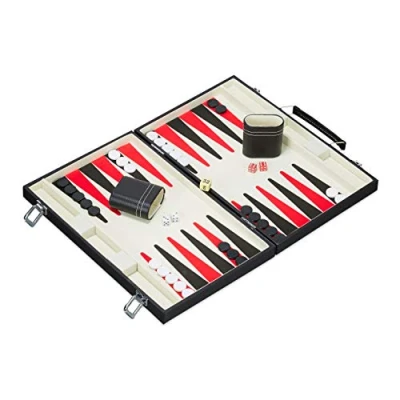 Imagen de Relaxdays Backgammon Maletín con Set Completo, PVC DM Plástico, Negro, 47 x 36 cm