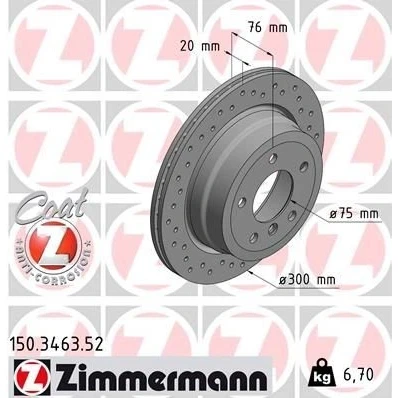 Imagen de ZIMMERMANN SPORT COAT Z 150.3463.52 Disco de freno 300 20 6/5 5 120 ventilación interna, perforado revestido altamente carbonizado BMW: 1 Coupé