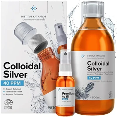 Imagen de Plata Coloidal Prémium 500 ml ● 40 ppm Óptima Concentración, Partículas más Pequeñas, Mejores Resultados Certificada por Laboratorio Incluye Pulverizador para llenar y Ebook