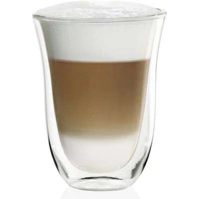 Imagen de De&#039;Longhi Juego de 2 vasos premium para café latte macchiato, apto lavavajillas, pared doble vidrio templado, transparente, 330 ml