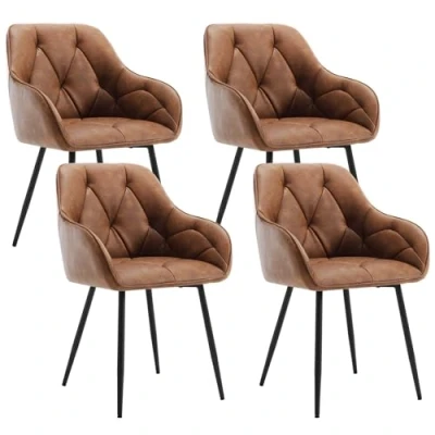 Imagen de WOLTU 4X Sillas de Comedor Cocina con Respaldo y Apoyobrazos Salon Moderno Patas Metálicas para Dormitorio Oficina, Cuero Artificial Vintage, Marrón, EZS03br 4