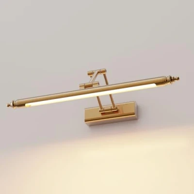 Imagen de HMAKGG Aplique Espejo Baño Vintage, Lampara Latón Retro Ajustable con Base de Acero Inoxidable, IP44 Luz LED para Mueble Armario, Blanco Calido 3000K (80CM15W)