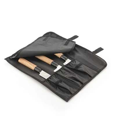 Imagen de InnovaGoods® Set de cuchillos cocina con funda transporte, Mangos madera, fileteador, santoku y hacha, Hojas acero inoxidable estilo Damasco 2,5mm (3 PCS)