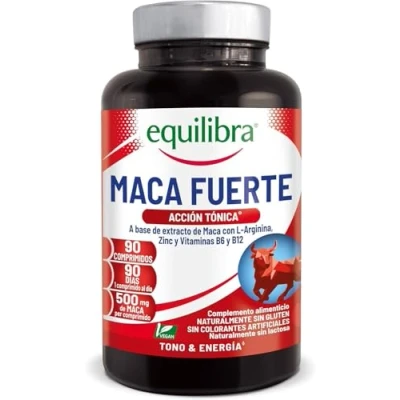 Imagen de Equilibra, Maca Forte, Acciòn tonica, Suplemento alimenticio con Extracto de Raíz Peruana 500 mg, L Arginina, Zinc, Vitaminas B6 y B12, 90 Comprimidos