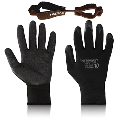 Imagen de FUZZIO 24 pares de guantes trabajo látex para jardín M 8 negro