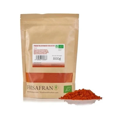 Imagen de FRISAFRAN pimentón Ahumado dulce en polvo 500g Ecológico molido especia molida pimenton español Alto nivel vitaminas y minerales Origen Murcia