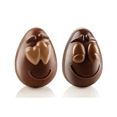 Imagen de silikomart Molde de Chocolate Termoformado Reutilizable SMILING EGGS, Pack 1 Huevo Chocolate, Forma Cara Sonriente, 77 x 108 h 82 mm, Made in Italy