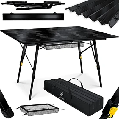 Imagen de KESSER® Mesa de Camping Plegable, con Marco Aluminio, Tablero Enrollable, Plegable Ajuste Altura Incl. Bolsa Transporte Correa, 120 x 70cm bis 30 kg