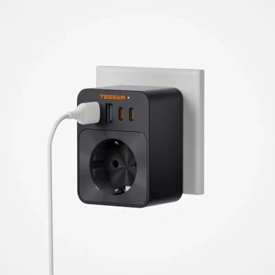 Imagen de TESSAN Cargador USB C 30W, 5 in 1 Ladron Enchufe con 2 y A, 3600W Pared Carga Rápida, Multiple de Socket C, para Phone, Pad, Negro