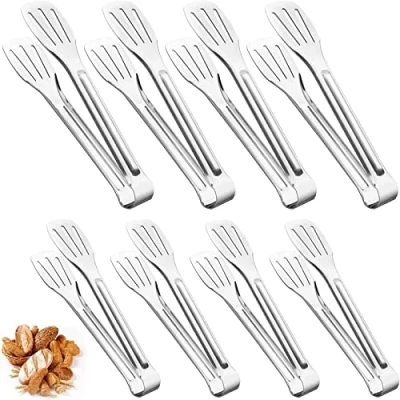 Imagen de Qixuer 8 Pcs Acero Inoxidable Pinzas de Cocina,Pinzas para Pastel Barbacoa Servir Comida Cocinar Ensalada Asar a La Parrilla (2 Tamaños)