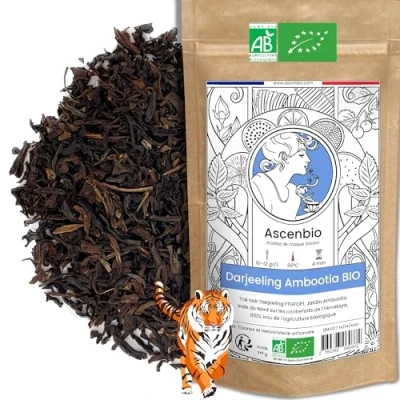 Imagen de Ascenbio Té negro Darjeeling orgánico 180 g a granel preparado y envasado en Francia embalaje biodegradable