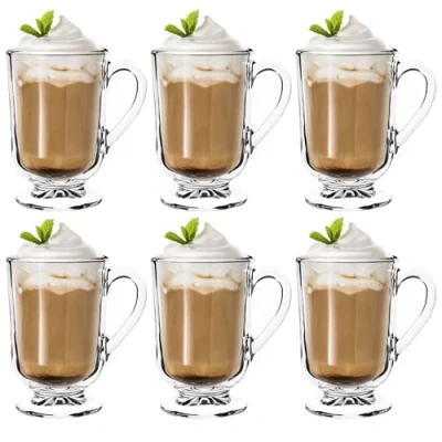 Imagen de KADAX juego de 6 vasos té, 300 ml, cristal, para café, capuchino, agua, zumo, bebida, té helado, zumo con mango,