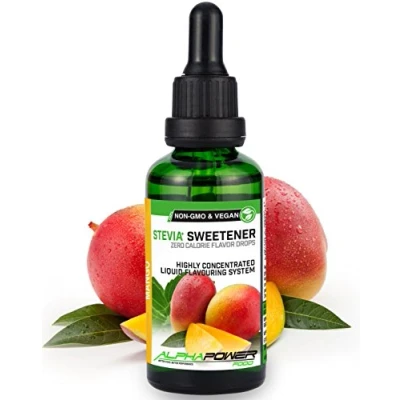 Imagen de ALPHA POWER FOOD®: Stevia líquida natural Gotas de mango, Edulcorante natural, sustituto del azúcar con sabor sin &amp; calorías