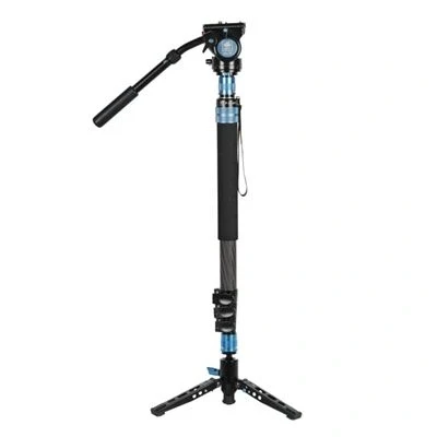 Imagen de SIRUI P 424FL Monopié de Fibra Carbono 190cm con Patas para Cámara, Fotografía Profesional 4 Secciones Cabezal Video Fluido VH 10 Videocámara, Carga Máxima 12kg