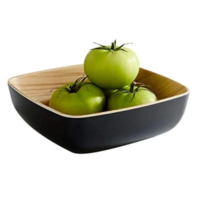 Imagen de APS &quot;Frida, bol de melamina casi irrompible, plástico estable, 16,5 x 5,5 cm, cereales, ensalada, apilable, aspecto madera en el interior, negro, apto para lavavajillas