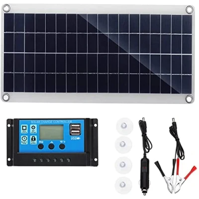 Imagen de Earnmore 300W Kit Panel Solar Portátil, Flexible Cargador monocristalino para la energía al Aire Libre, embarcaciones, Camping, caravanas o autocaravanas 10a Controller