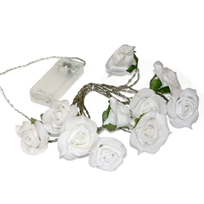 Imagen de Hellum LED luces de hadas rosas, rosas interior con 10 blanco cálido, a pilas (2xAA, no incl.) 2,3m longitud total, decoración San Valentín 300239