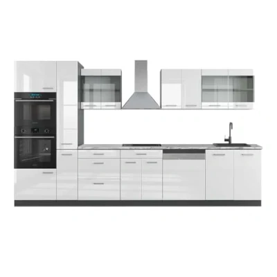 Imagen de Vicco Mueble de Cocina R Line, Blanco Brillo/Antracita, 350 cm con Armario Alto, ET Mármol