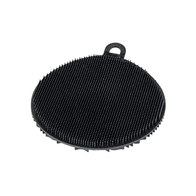 Imagen de WENKO Estropajo suave de silicona, color negro, set 2 esponjas antiarañazos con estructura burbujas, ojal para colgar y ventosa, apta lavavajillas, esponja higiénica Ø 12 x 1 cm c/u