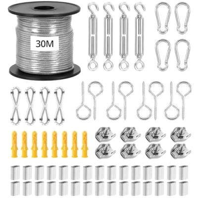Imagen de QWORK® 30m Cable Acero, 2mm Alambre de Jardín, Jardín para Plantas Trepadoras, Acero Inoxidable 304 con M5 Tensor