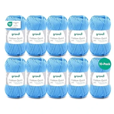 Imagen de Gründl Cotton Quick Uni Strickgarn/Häkelgarn, 10 Knäuel to 50 g (farbenfrohes Garn aus 100% Baumwolle, Oeko Tex zertifiert, / 125 m, Nadelstärke : 3 4, x g), Hellblau