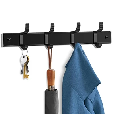 Imagen de Dokeno percheros pared, Colgador Pared con 4 Ganchos, Perchero de Metal, ganchos Negro, para Colgar Abrigos, Sombreros, Ropa, Cocina, Baño, Dormitorio