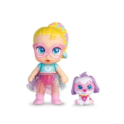 Imagen de Super Cute Mini Glitzy Cool Doll con Cachorro Regi &amp; Snowball, muñeca articulada de 12 cm Cachorro, Trajes superhéroe y Accesorios, Adecuado para Edades 4 años en adelante