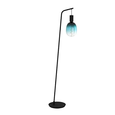 Imagen de Eglo lámpara de pie Cranley, luz piso minimalista, luminaria metal en negro, iluminador sala con interruptor, bulbo casquillo E27