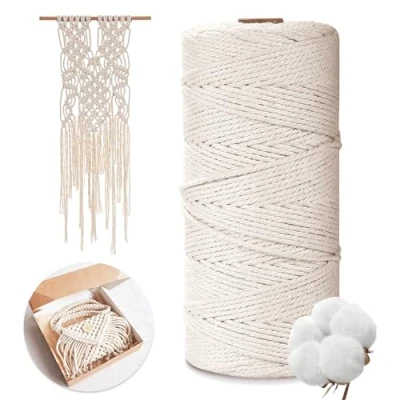 Imagen de AiQInu Hilo Macrame 2mm x 200m, Cuerda 100% Algodón Naturalpara la Artesanía, Colgado en Pared, Tejido, Bricolaje, Decoración