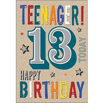 Imagen de Piccadilly Greetings Tarjeta de felicitación cumpleaños juvenil (13 años, 17,78 x 12,7 cm), color marrón, azul, amarillo y rojo