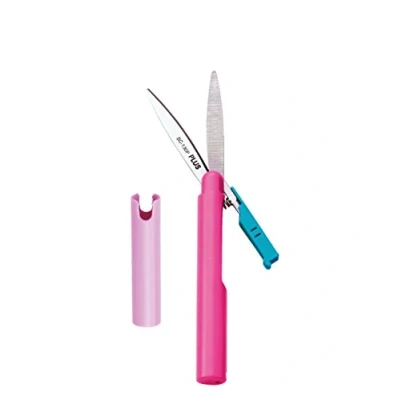 Imagen de Plus Office Tijera de Bolsillo Twiggy, Multiusos Acero Inoxidable, Agarre Ergonómico y Cómodo, Tamaño Compacto, 13,5 cm, para Manualidades, Oficinas Hogar Color Rosa