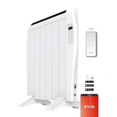 Imagen de Radiador Emisor Térmico EVVO C6 Blanco, 900W, hasta 12m2, Instalación Suelo o Pared, Control por Voz, Google Home Alexa, 6 elementos, Bloqueo infantil, Wifi, remoto, Temporizador, Display LCD