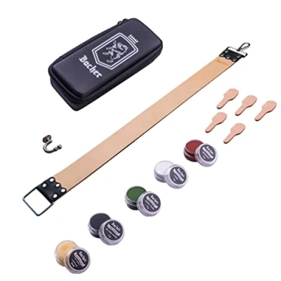 Imagen de Bacher Asentador de Cuero Strop para Afilado Navajas Kit con Compuesto (Long: 66x5 cm) Accesorios Afeitado Manual