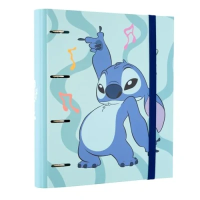 Imagen de Grupo Erik Archivador 4 anillas Disney Stitch Carpeta A4 escolar con Tapa Dura y banda elástica Material papeleria Vuelta al Cole